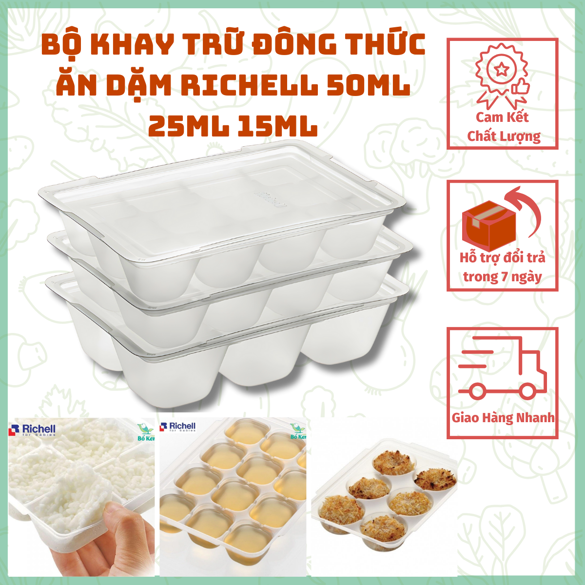 Bộ khay trữ đông thức ăn dặm richell 50ml 25ml 15ml