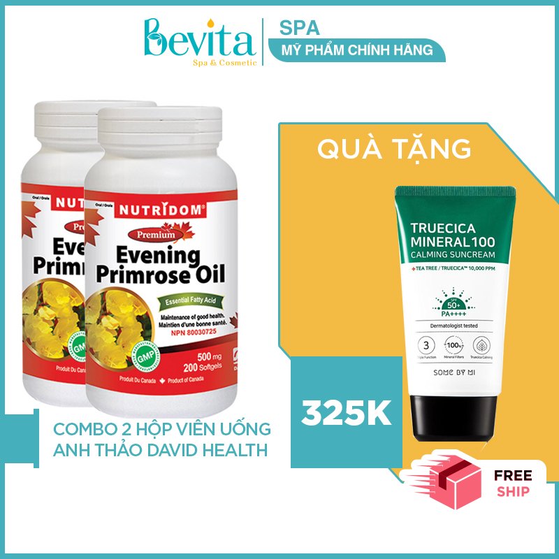 Viên uống tinh dầu hoa anh thảo David Health Evening Primrose 200 viên. Tặng Kem chống nắng Some By Mi - Bevita