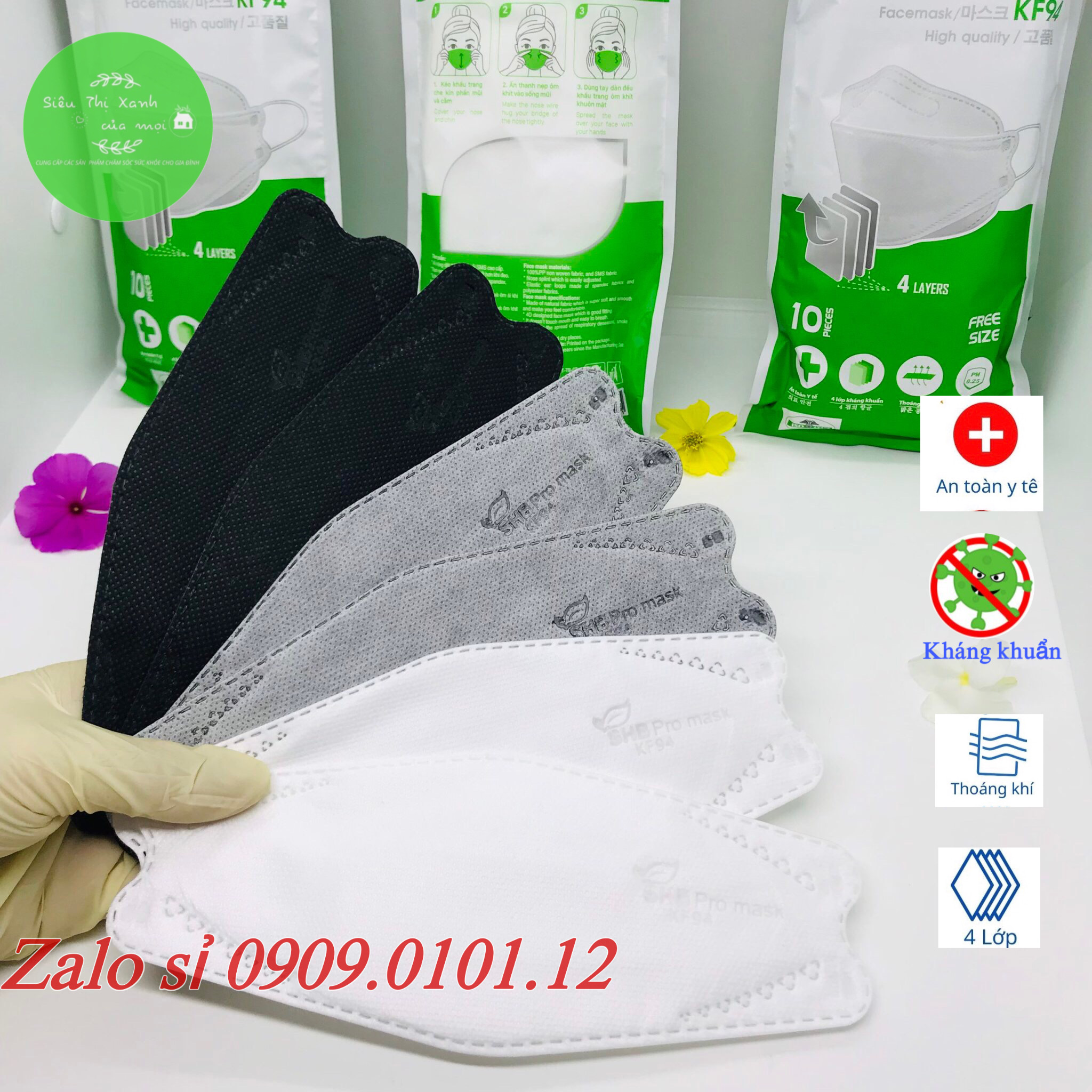 Khẩu trang kf94 SHB pro mask chính hãng, khẩu trang 4d mask 4 lớp kháng khuẩn