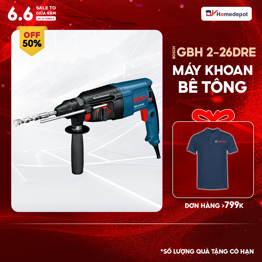 [Trả góp 0%] Máy khoan búa Bosch GBH 2-26 DRE