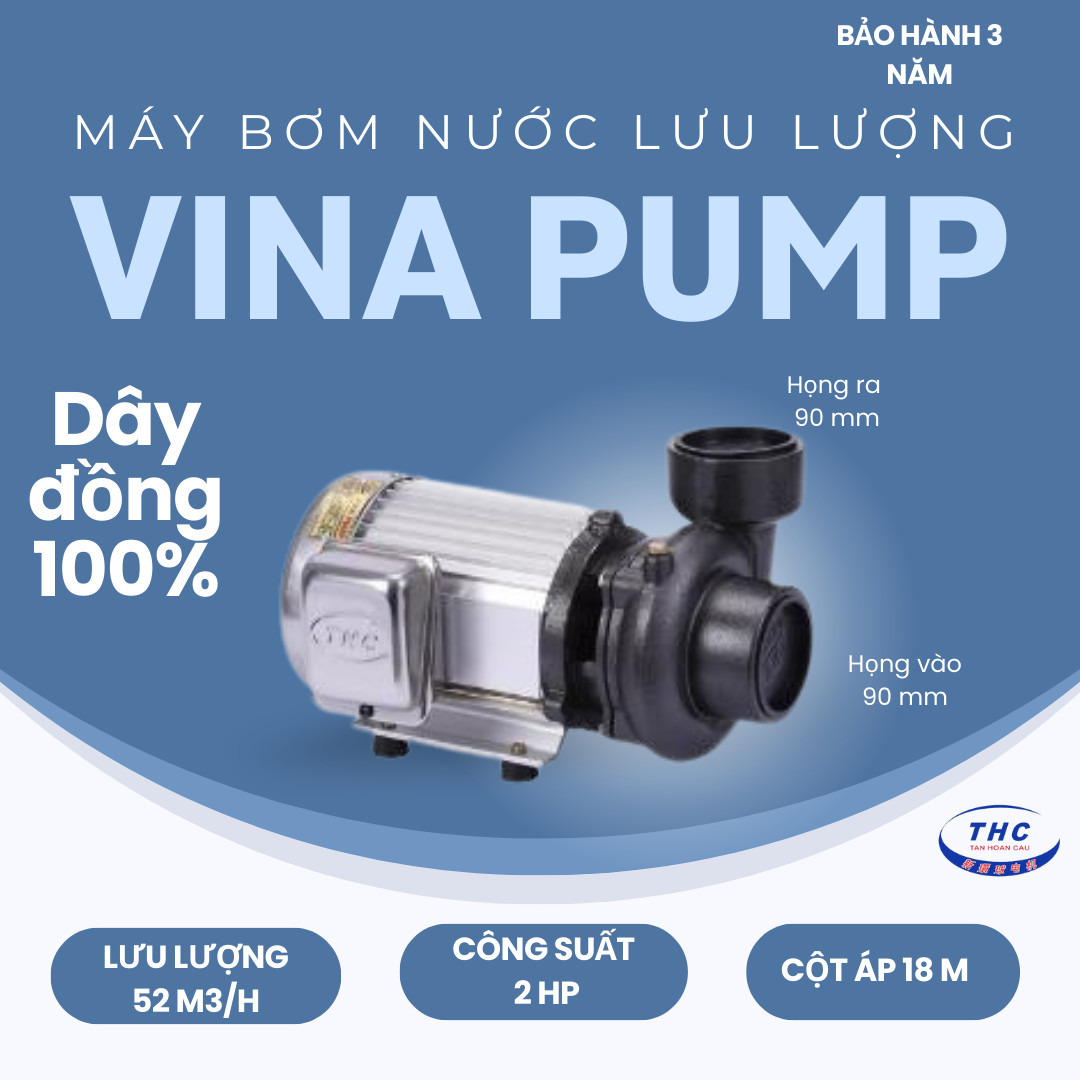 Máy bơm nước cánh tát vina pump 2hp - vn 1500 họng 90/90