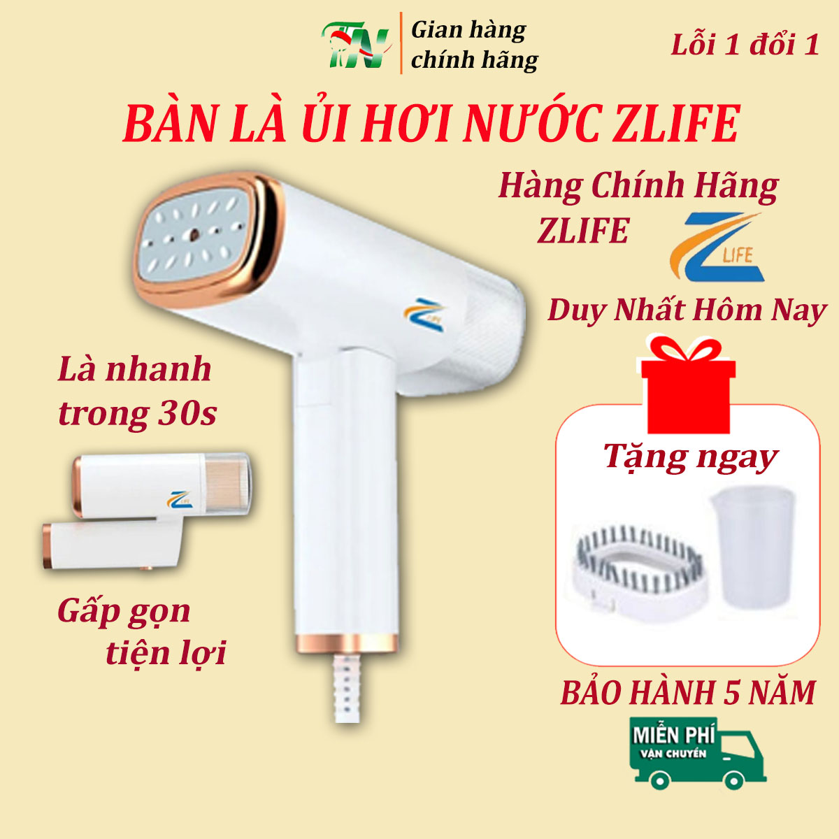 Bàn ủi hơi nước chính hãng Zlife, Bàn là hơi nước cầm tay cao cấp, máy ủi hơi nước gấp gọn dễ dàng cất vào vali hoặc ngăn kéo