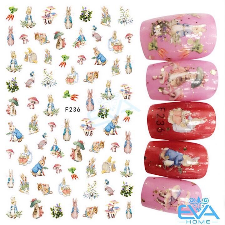 [HCM]Miếng Dán Móng Tay 3D Nail Sticker Hoạt Hình Gia Đình Thỏ Và Rau Củ Quả F236
