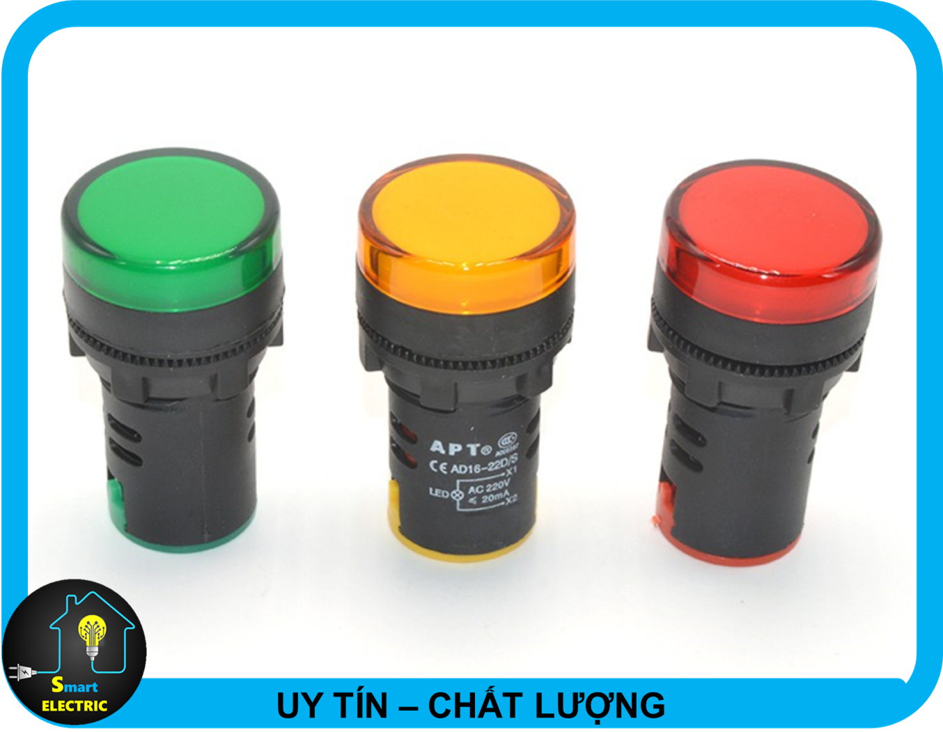 Bộ 3 đèn báo pha báo nguồn điện, phi 22mm 3 màu xanh, đỏ, vàng