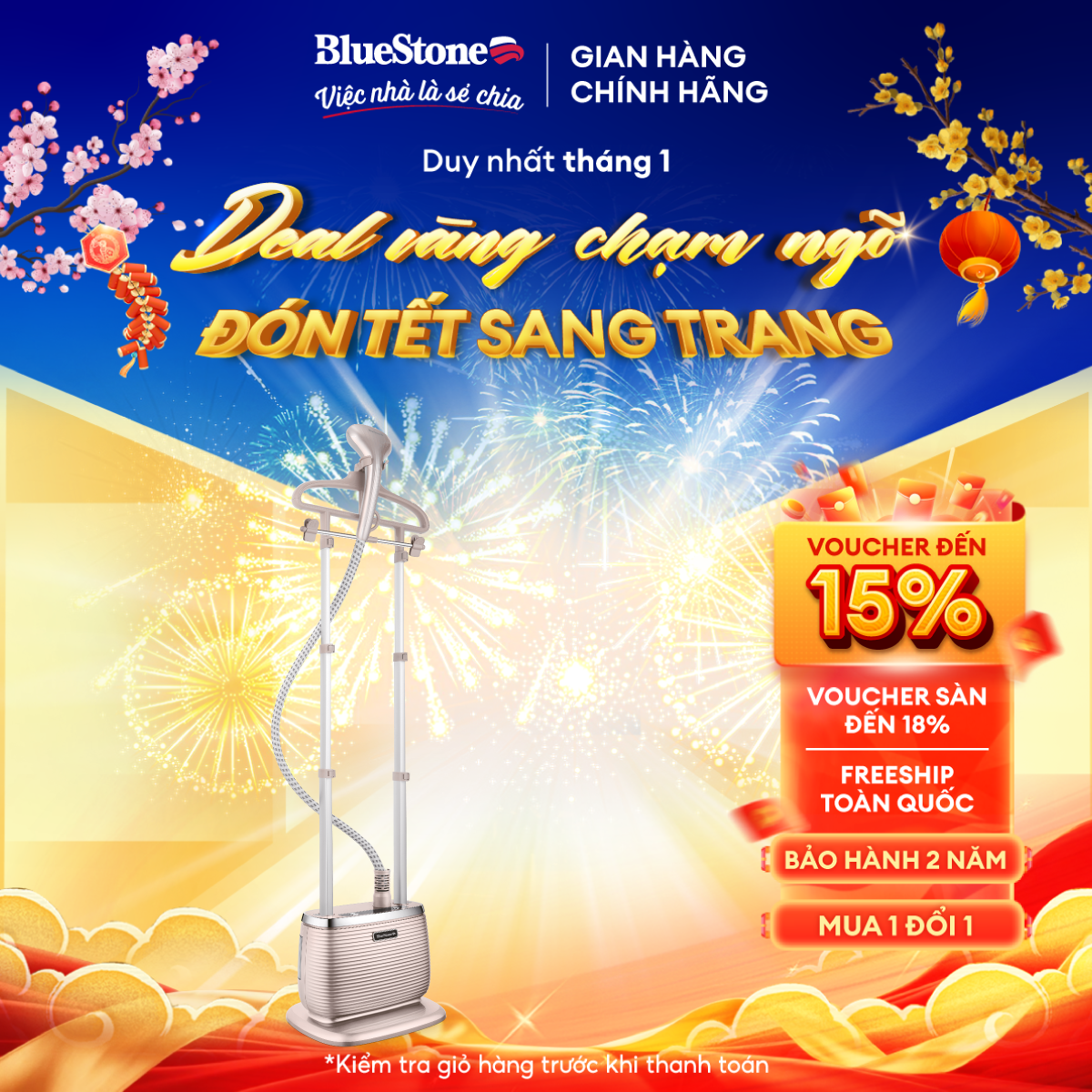 Bàn ủi hơi nước đứng BlueStone GSB-3951 (1900W) - Dung tích chứa nước 1L- Bề mặt gia nhiệt kim loại - Bảo hành 2 năm - Hàng chính