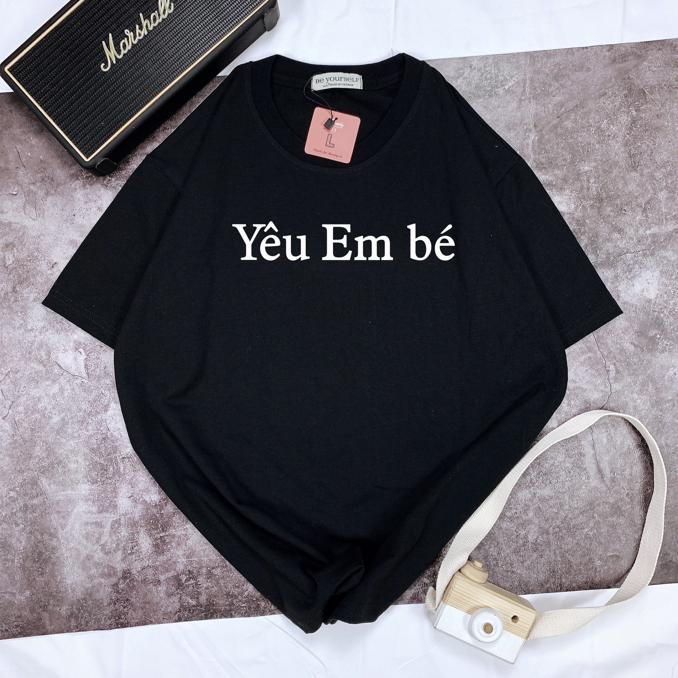 Áo thun nam nữ mùa hè in chữ em bé - yêu em bé thích hợp cho cặp đôi