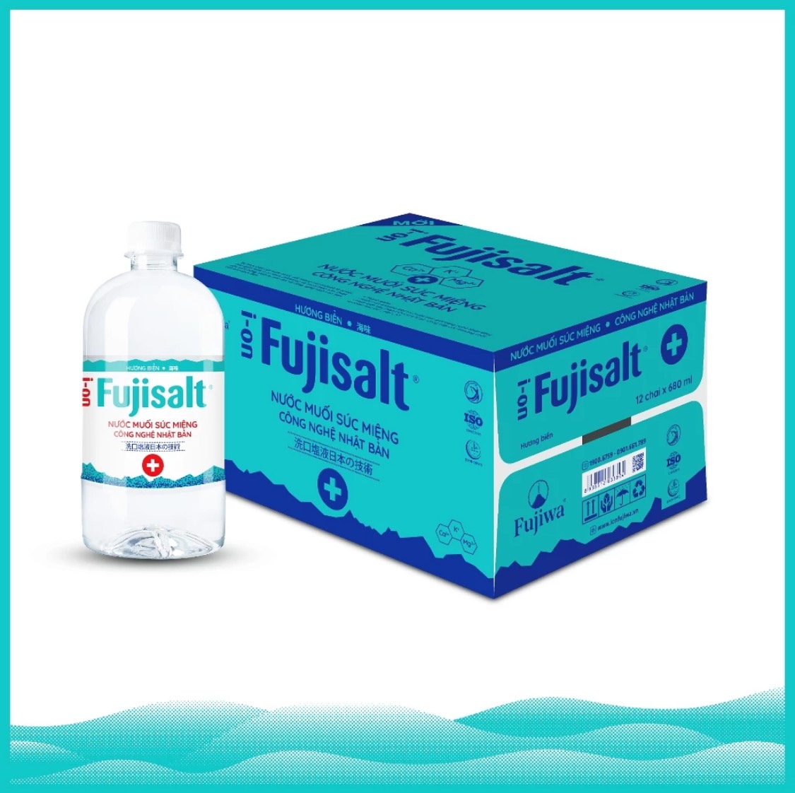 1 Thùng nước muối, nước súc miệng ion muối Fujiwa mới - thùng 12 chai 680ml- Hương biển