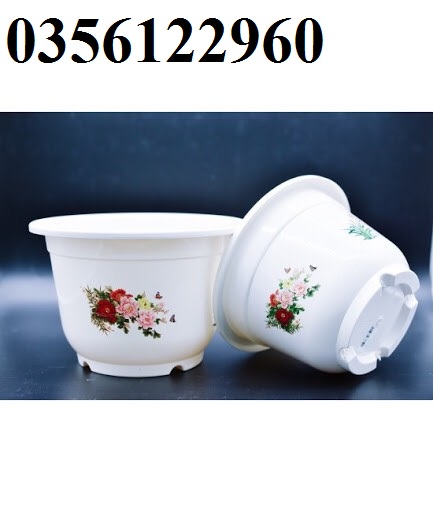 Combo 10 chậu nhựa trồng cây tròn trắng hoa văn 4 mùa A280