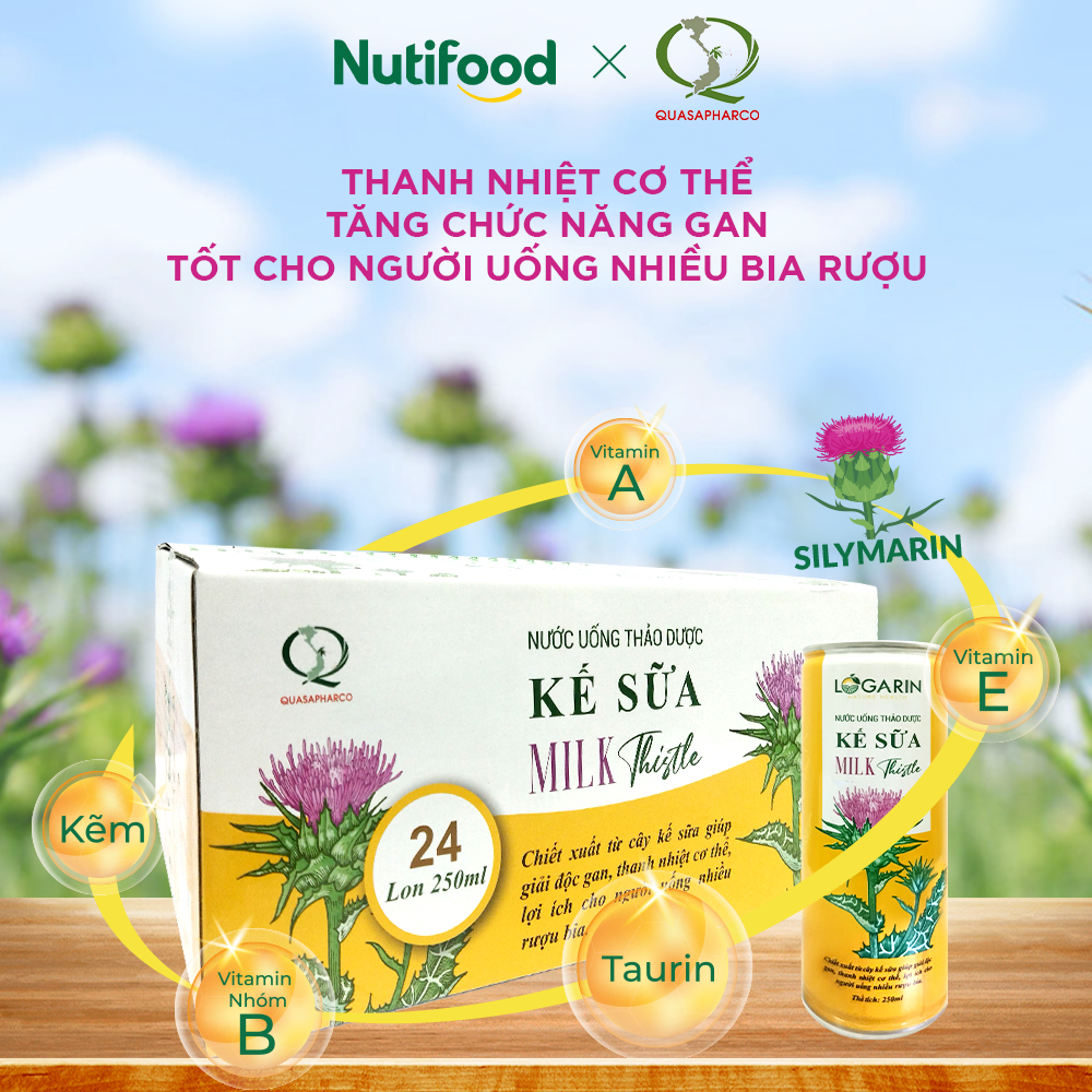 Thùng 24 lon nước uống kế sữa logarin lon 250ml - thương hiệu nutifood