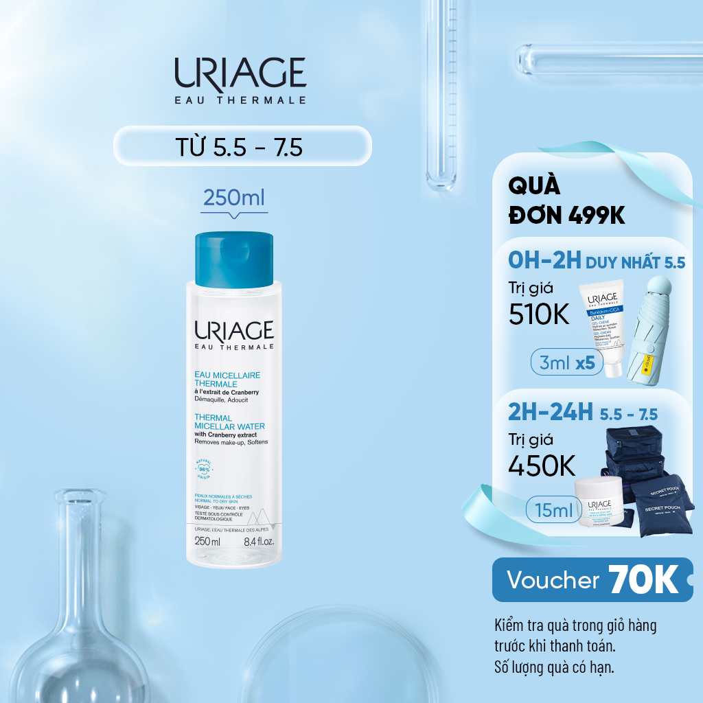 Nước tẩy trang dưỡng khoáng cho da thường đến da khô uriage eau micellaire thermale pns 250ml