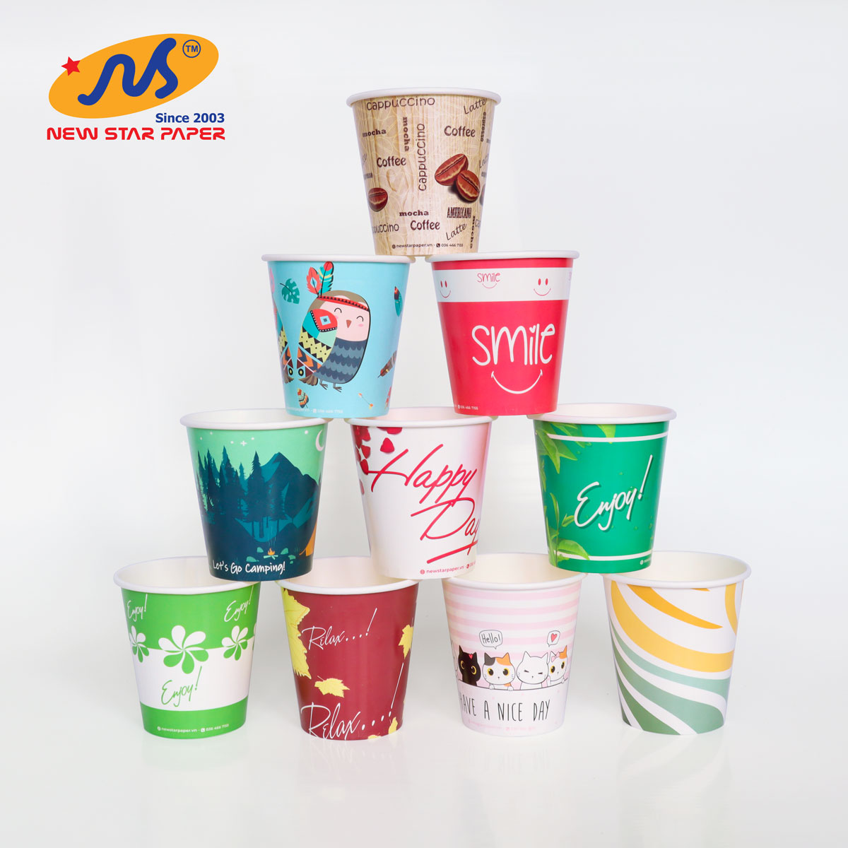Ly giấy 10oz~295ml - lốc 50 ly giấy có in họa tiết