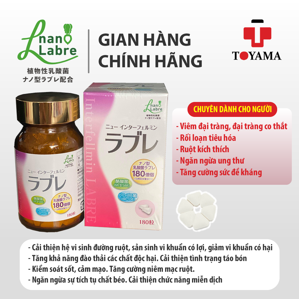 Men vi sinh Nano Labre Nhật Bản hũ 180 viên - Chuyên dành cho người viêm đại tràng, rối loạn tiêu hóa, ruột kích thích