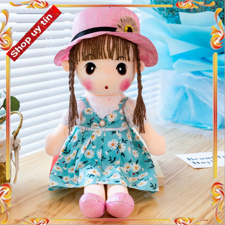 [ MẪU MỚI ] Búp Bê Váy Hoa Đội Mũ Hoa Xanh 45cm