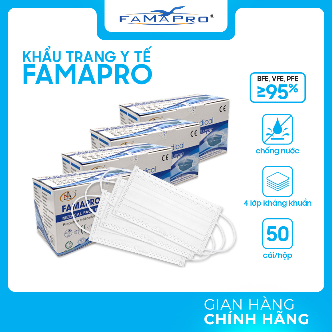 Combo 4 hộp khẩu trang y tế 4 lớp kháng khuẩn Famapro