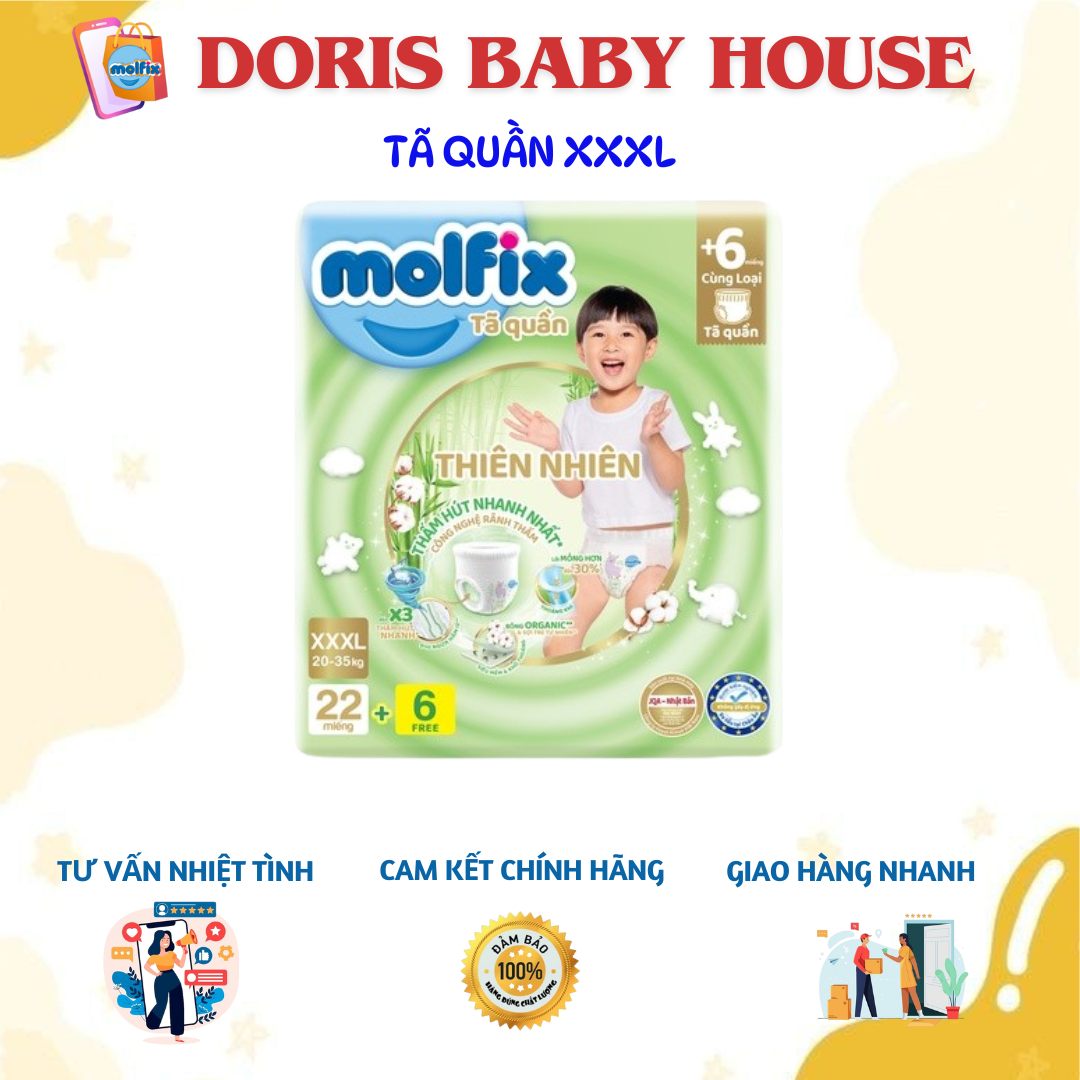 [Mẫu mới -Chính hãng] Tã bỉm em bé quần hoặc dán Molfix Organic size XXXL22+6