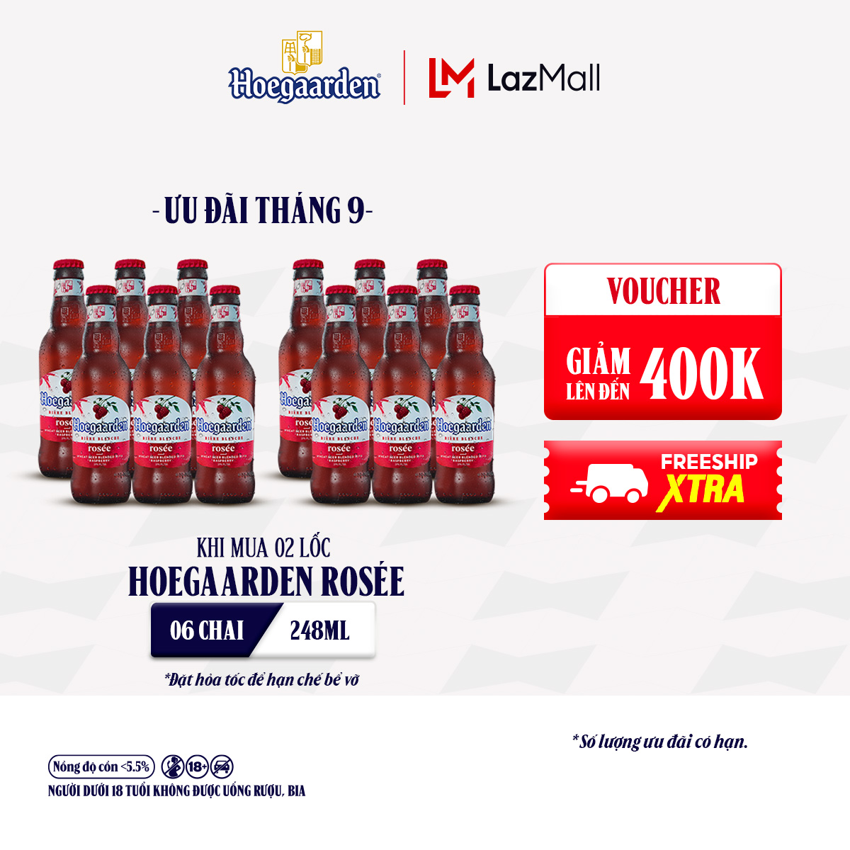 Combo 2 Lốc 6 Chai Hoegaarden Rosee (248ml/ Chai) [Date T10.2025]