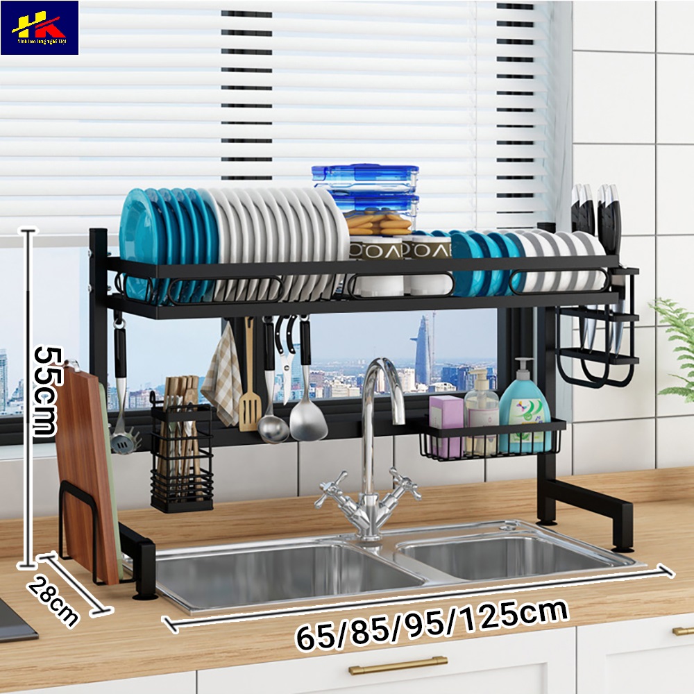 Kệ úp chén đa năng trên bồn rửa ráo nước 85cm x 32cm x 55cm, Kệ úp bát thông minh sơn tĩnh điện