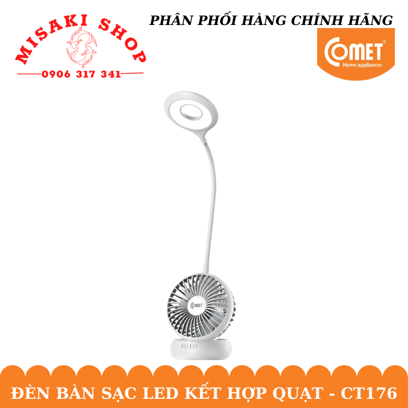 Đèn bàn sạc led kết hợp quạt comet ct176 | misakishop