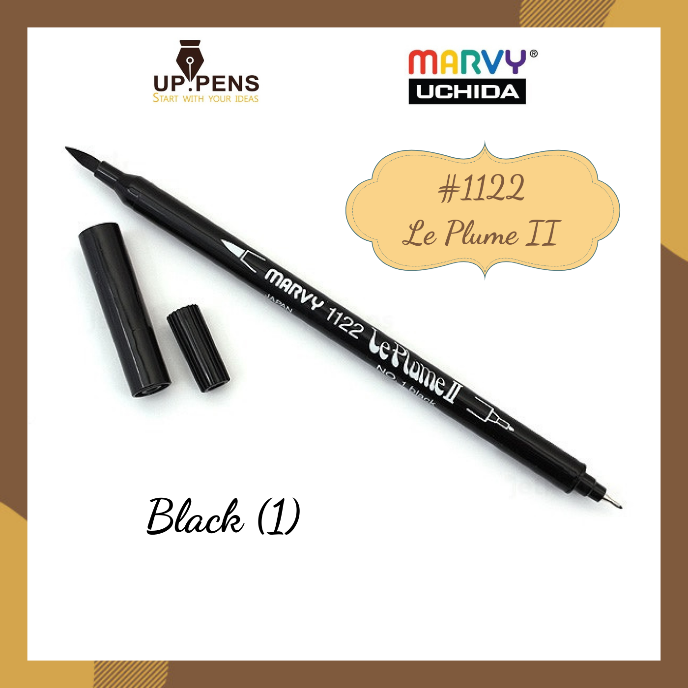 Bút lông đầu cọ viết calligraphy Marvy Le Plume II Double-Sided Watercolor Marker – Màu đen