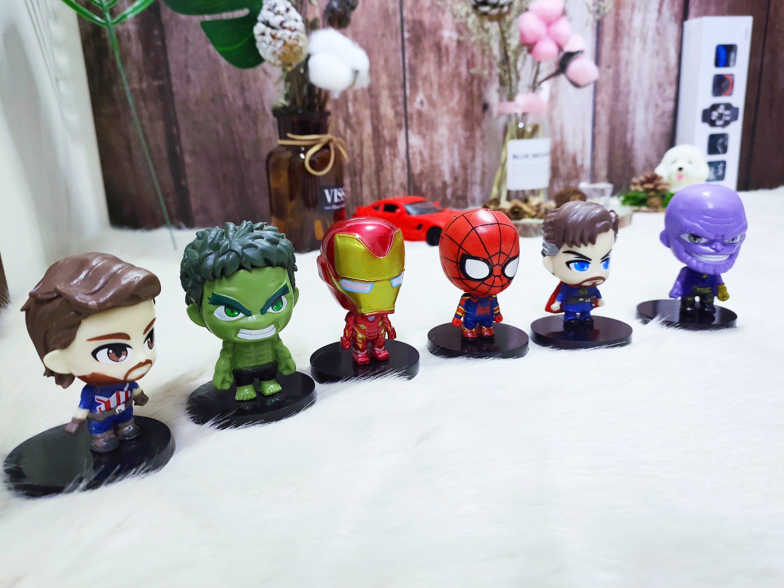 Bộ sưu tập 6 Mô Hình Siêu Anh Hùng Marvel ChiBi đẹp xuất sắc , Mô hình nhân vật Marvel, Avenger trang trí siêu đẹp, có giá đứng
