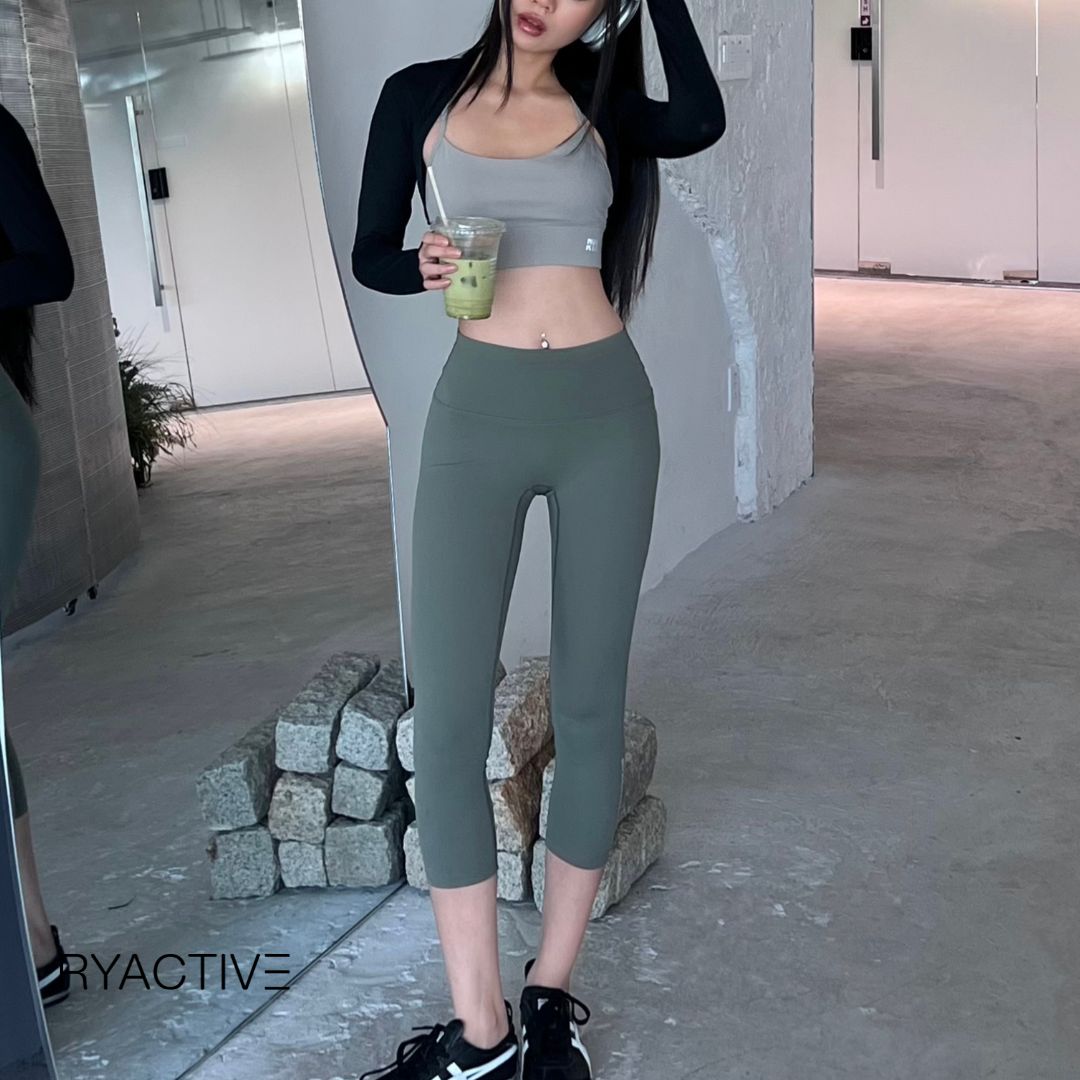 Quần legging thể thao dáng lửng RYACTIVE - MEDIUM LEGGING Olive green