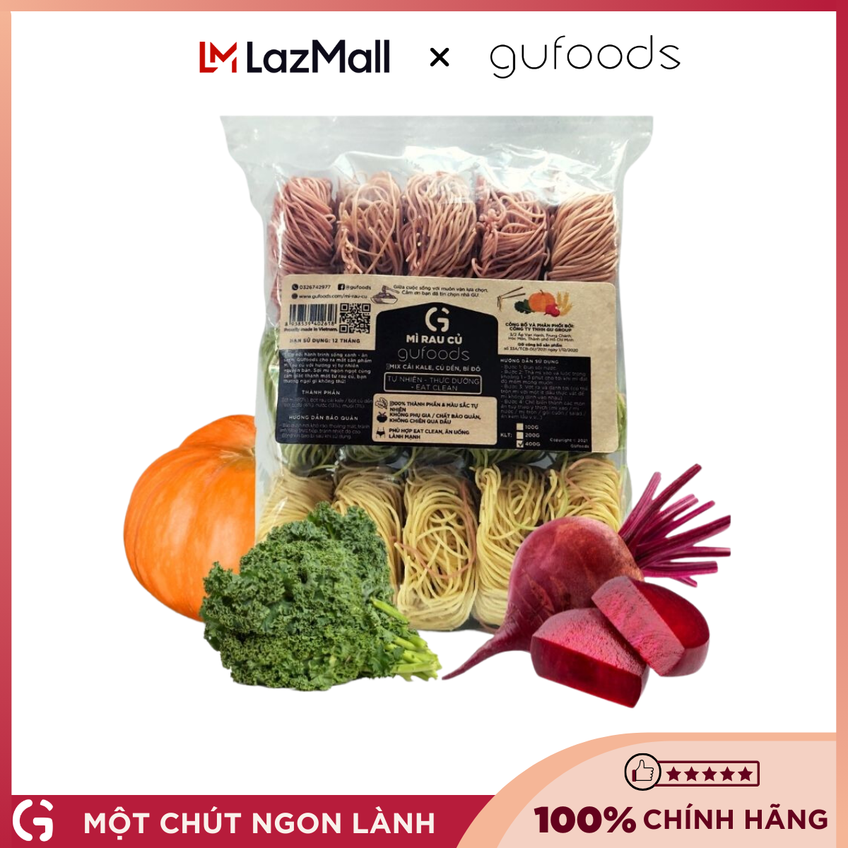 Mì rau củ GUfoods (mì rau má / mì mix / mì bó xôi / mì cải kale, mì xanh) - Giàu chất xơ, Tự nhiên, Healthy