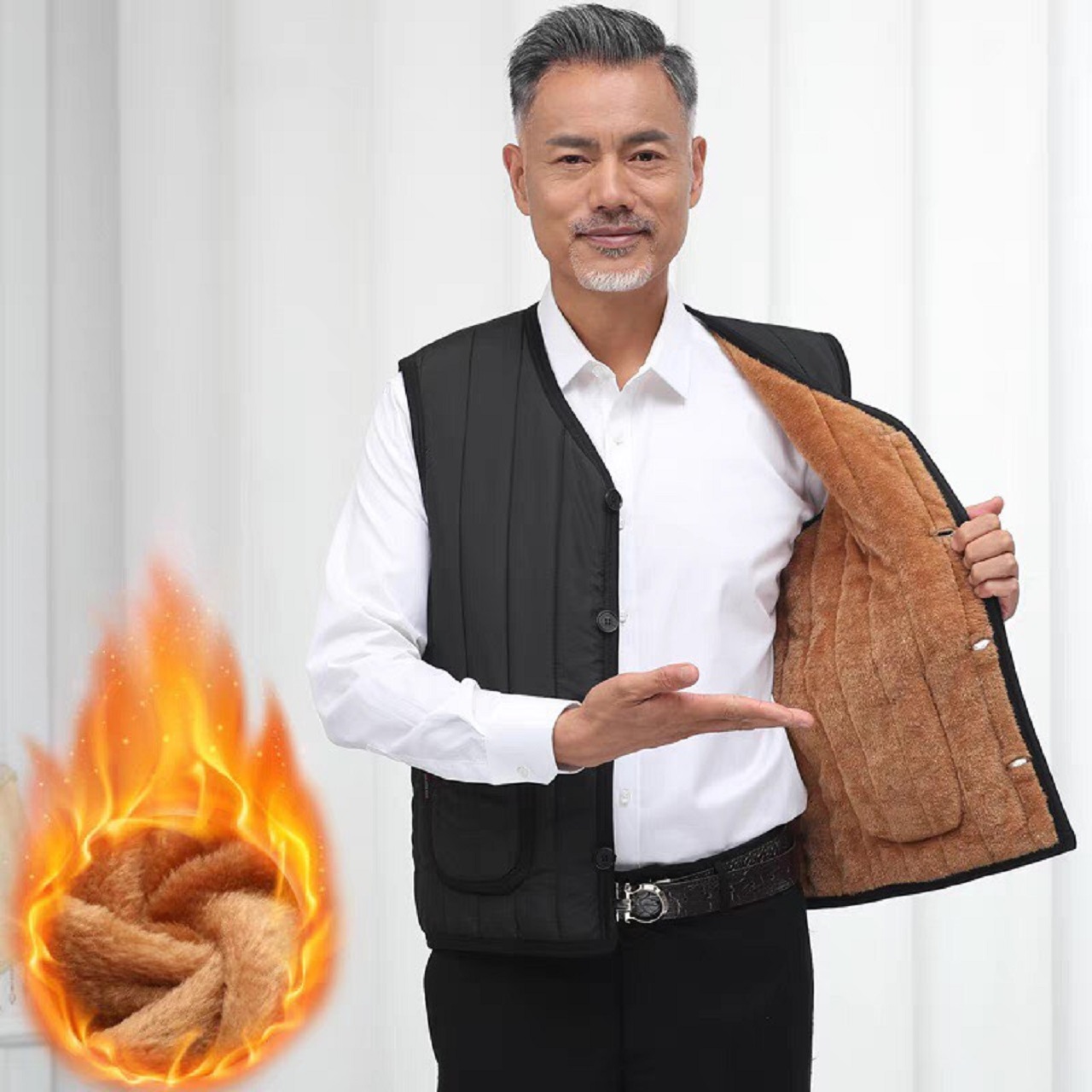 Áo phao lót lông áo gile ấm áp cho người trung niên