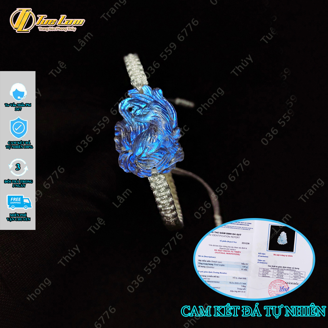 Vòng tay bện chỉ handmade mặt hồ ly chúa đá moonstone hỗ trợ tình duyên hợp mệnh - Tuệ Lâm