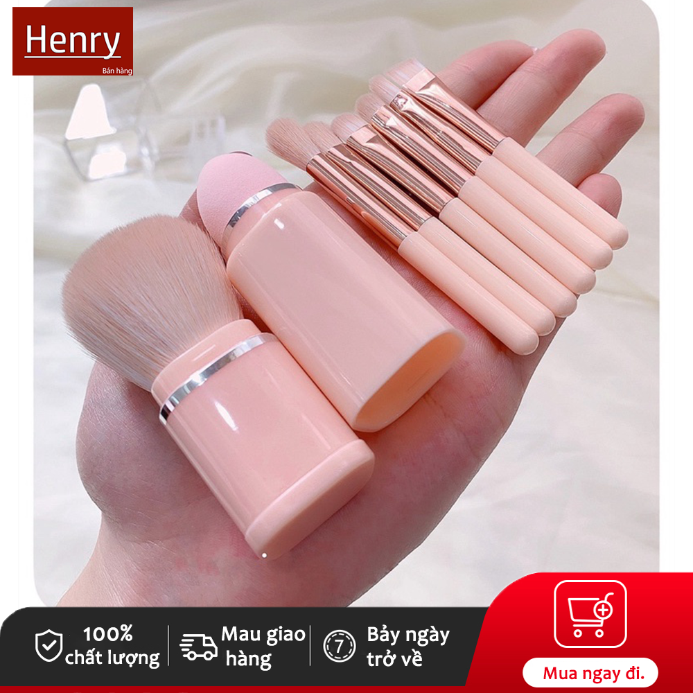 Bộ cọ trang điểm Mini 8 Brushes để dễ dàng đi lại Kem che khuyết điểm phấn mắt đơn 8 trong 1 Bàn chải má hồng Dụng cụ làm đẹp di động Bộ bàn chải trang điểm