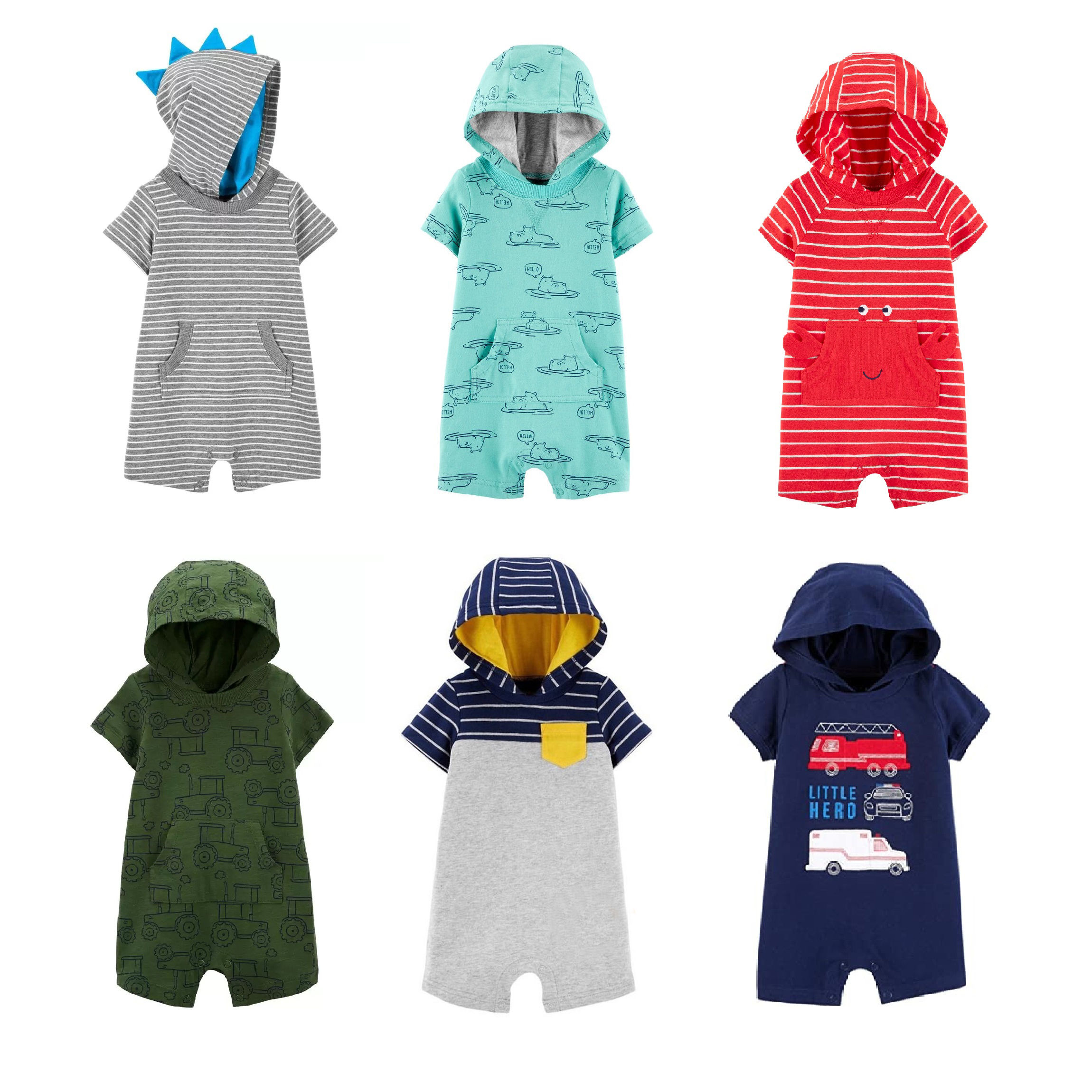 (CHỌN MẪU) Body đùi có mũ Carter bé trai mùa hè, hooded rompers, jumpsuits, quần áo trẻ sơ sinh, bộ đồ mùa hè có nón