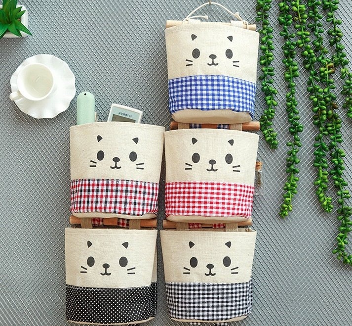 TÚI TREO TƯỜNG VẢI BỐ HÌNH MÈO (Nhiều màu) - [Túi treo đồ Túi treo trang trí Túi đựng đồ cá nhân Túi dưng đồ lót Túi để sách báo túi đựng chìa khoá remote điện thoại...]