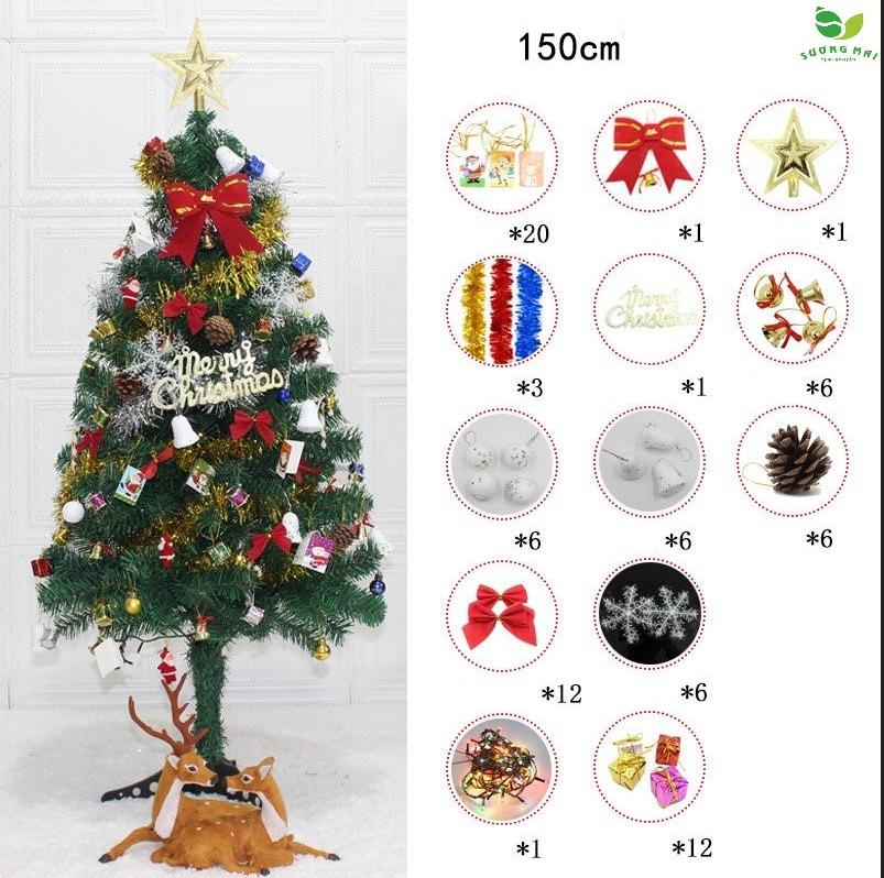 Cây Thông Trang Trí Noel Cao Lớn 150cm,Trang Trí Giáng Sinh Đồ Trang Trí Cây Thông Noel,Cây thông Noel trang trí đầy đủ phụ kiện đi kèm cao 1.5M-cây thông noen giáng sinh cao 1m5 đầy đủ phụ kiện trang trí noen 2022