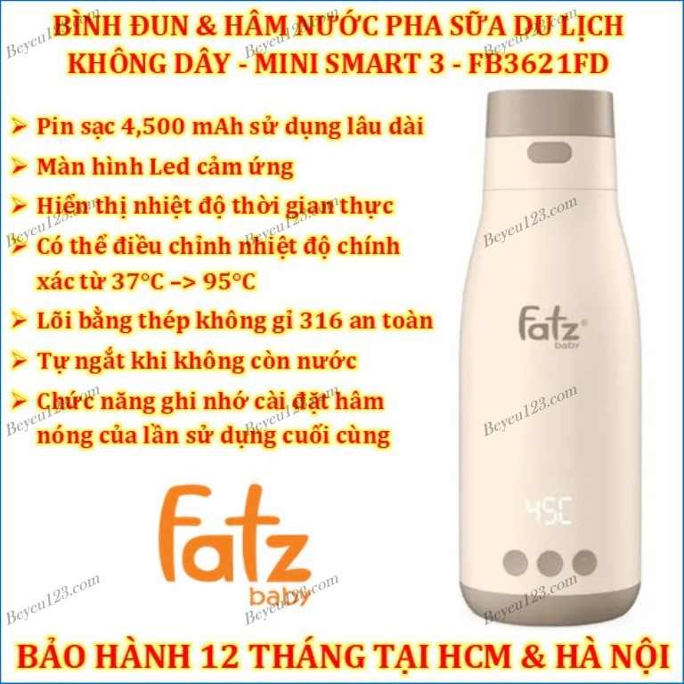 Bình hâm nước pha sữa di động cầm tay Fatzbaby Fatz FB3621FD
