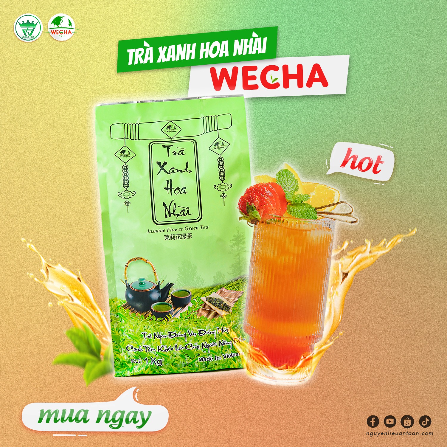 Trà xanh hoa nhài wecha 1kg - jasmine flower green tea, pha trà trái cây, trà sữa thơm