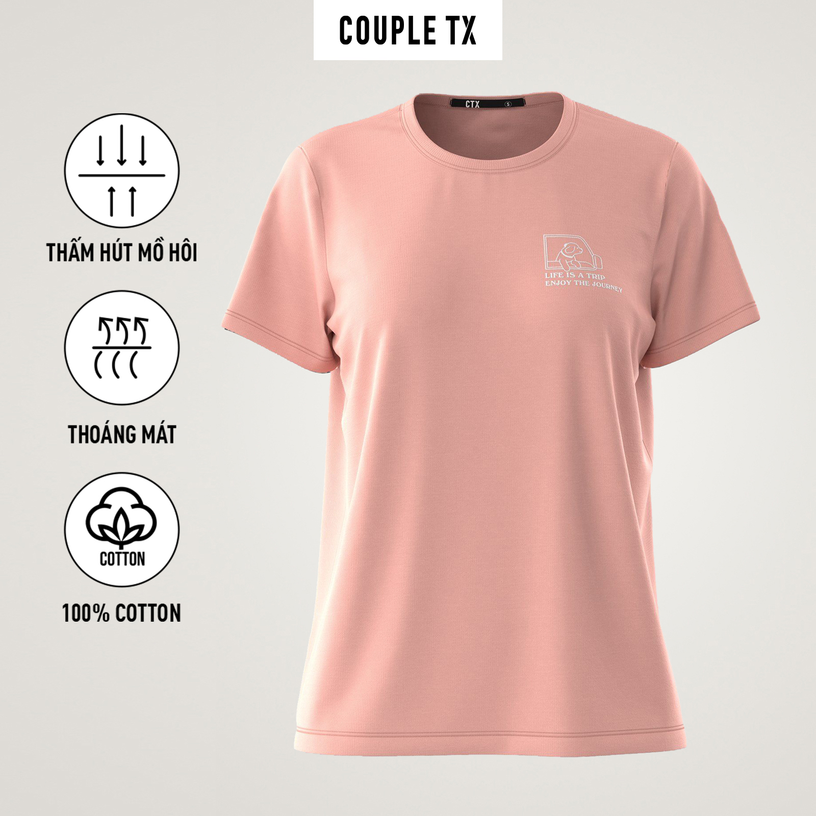 Áo thun nữ couple tx - regular basic thêu logo cool wts 2373