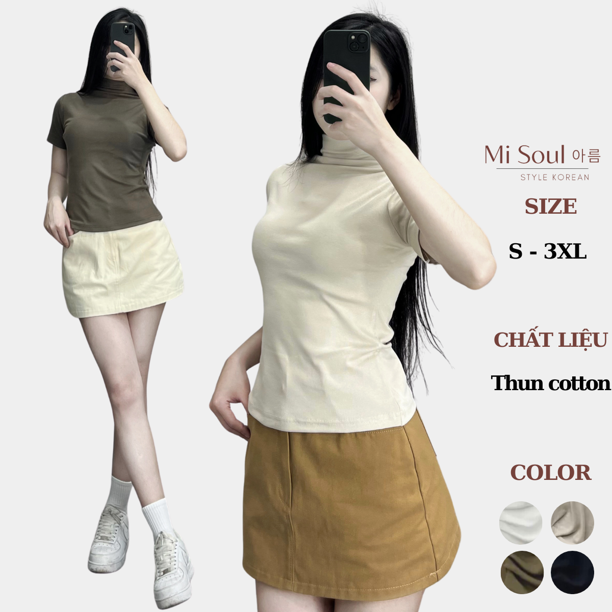 Áo thun cổ 3 phân cộc tay nữ bigsize misoul, áo cổ leo cộc tay bigsize misoul 265