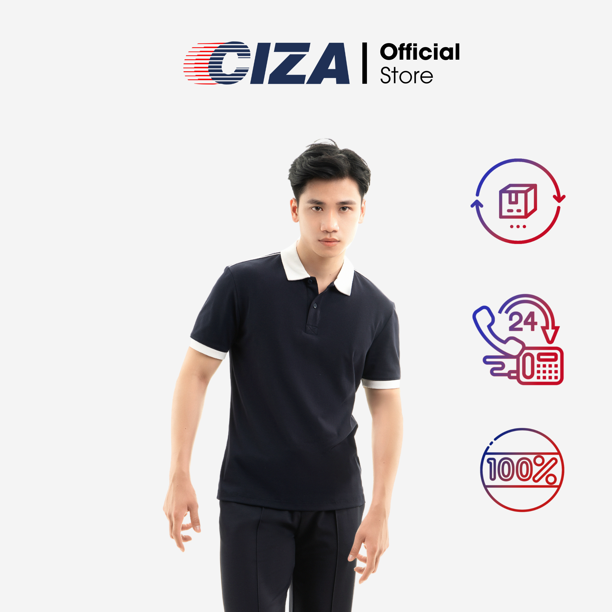 Áo thun polo ngắn cộc tay nam CIZA basic cổ bẻ vải cotton thanh lịch cao cấp trẻ trung size S M L XL màu navy APNS29