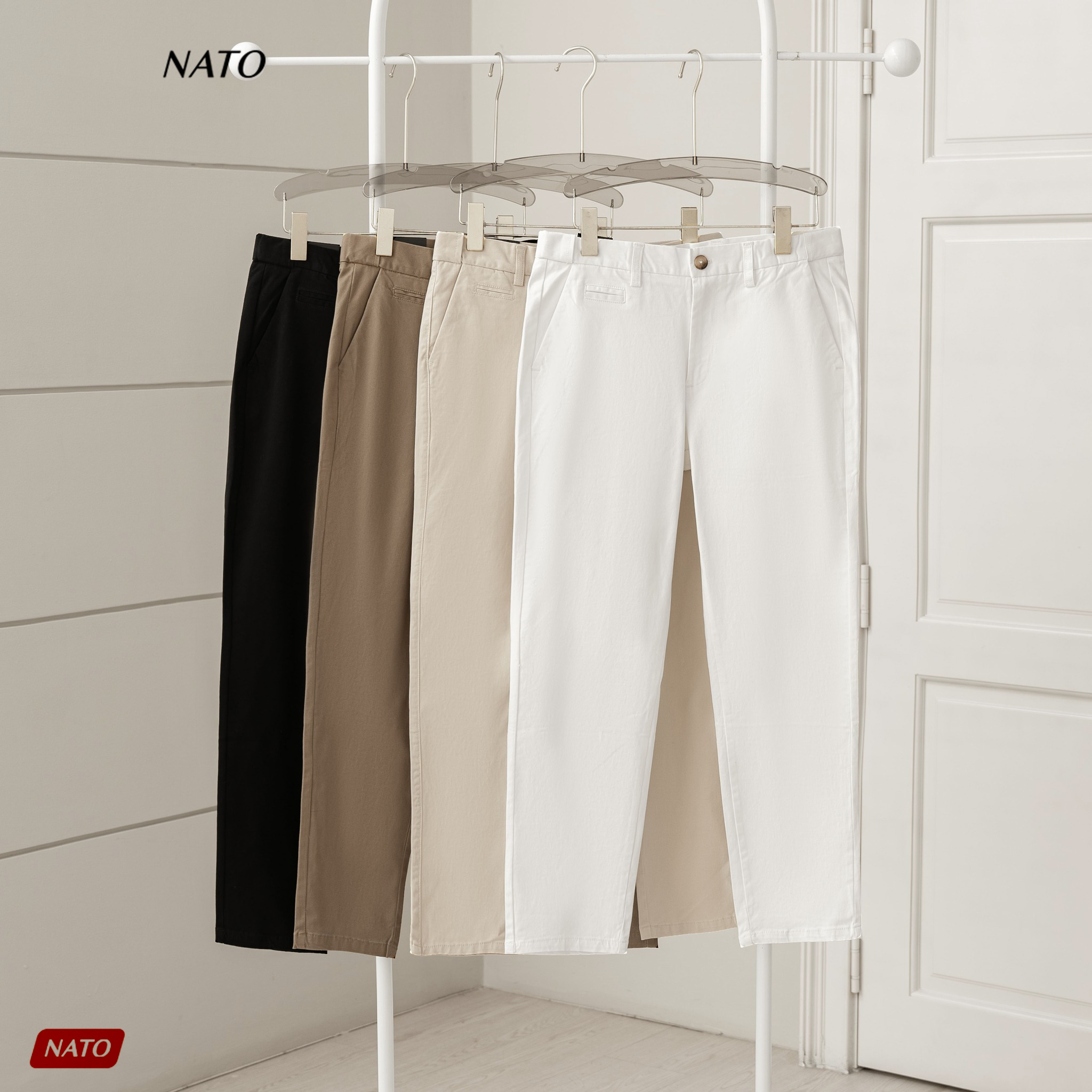 Quần Dài Chinos Nam CHRIS Vải Kaki Cotton Trơn Cao Cấp Trơn Màu Xám Đen Xanh Nâu Be Đẹp Co Giãn Tag Chun Khaki NATO