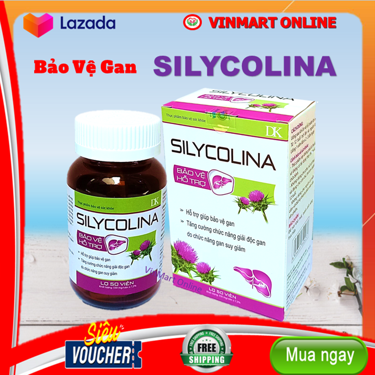 Viên uống bổ gan Silycolina mát gan, giải độc gan, hạ men gan - Hộp 50 viên