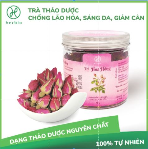 [HCM]Trà Hoa Hồng Herbio - chống lão hóa  sáng da  giảm cân - hộp nguyên bông 50gr