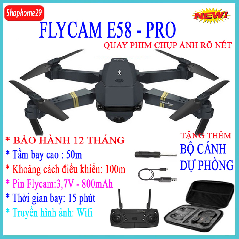 Drone mini, flycam e58 pro có camera, máy bay quay phim chụp ảnh, drone camera 4k, may bay dieu khien tu xa, rẻ hơn F11 Pro 4k, Mavic 2 Pro