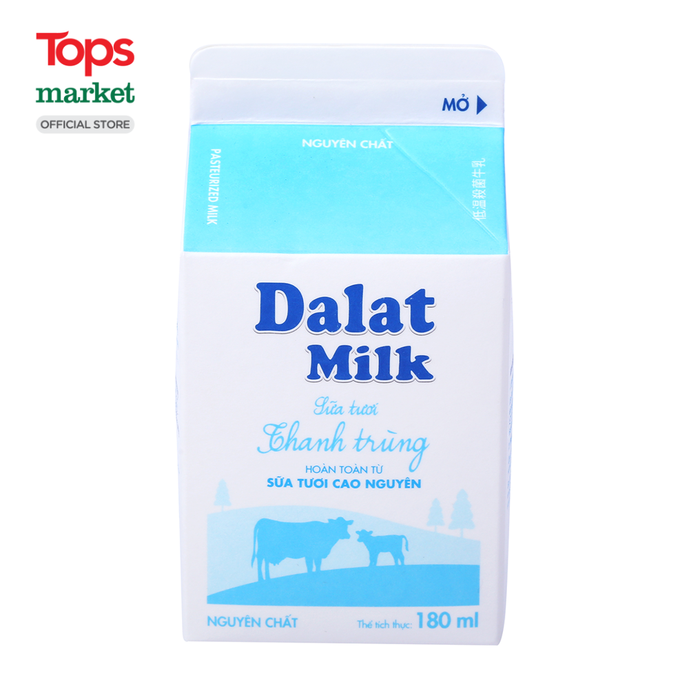 Sữa Tươi Thanh Trùng Dalat Milk Không Đường 180ML - Siêu Thị Tops Market