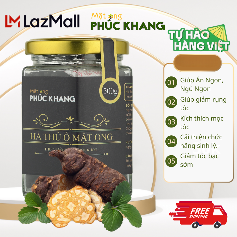 Hà thủ ô đỏ mật ong Phúc Khang 300G - Giúp giảm rụng tóc kích thích mọc tóc nhanh đen tóc tóc bạc sớm mọc râu hói đầu