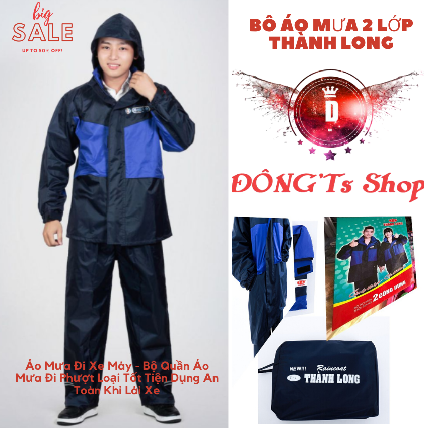 Áo mưa bộ 2 lớp thành long - áo mưa đi xe máy - bộ quần áo mưa đi phượt loại tốt tiện dụng an toàn khi lái xe - bộ quần áo mưa 2 lớp chống thấm nước chống lạnh - bảo hành 1 đổi 1 tại vandongts shop