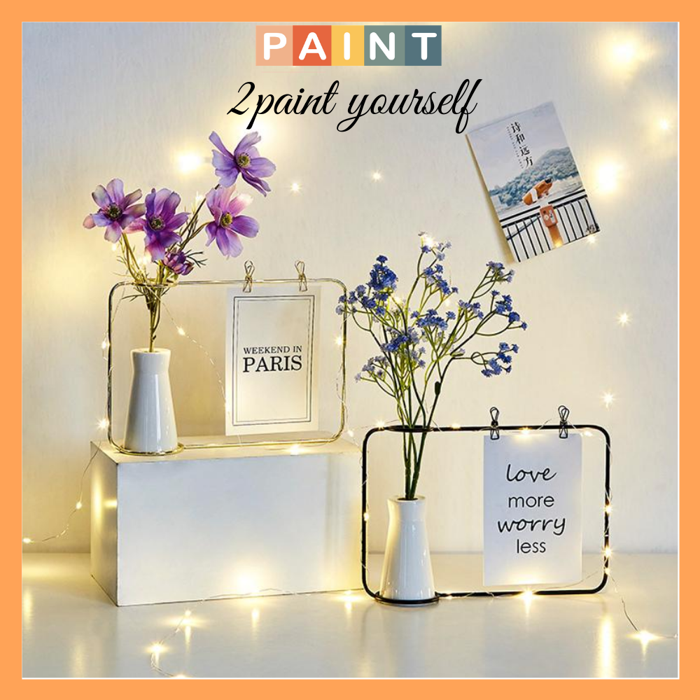 Lọ hoa kết hợp khung ảnh sắt treo postcard, ghi chú decor, trang trí để bàn ( tặng kèm bưu thiếp )