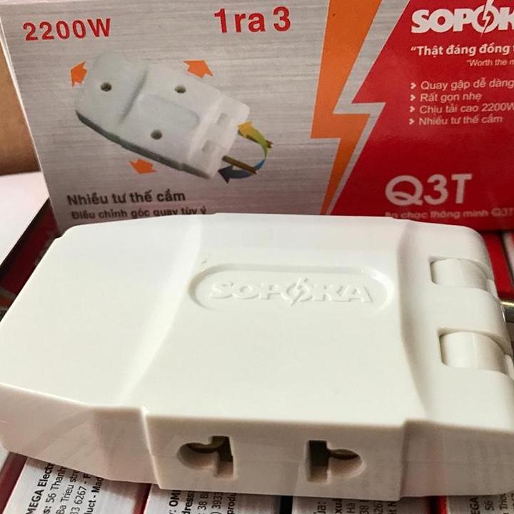 Phích ổ cắm điện đầu nối thông minh 1 chia 3 đầu nối bẻ quay gập dễ dàng q3t sopoka