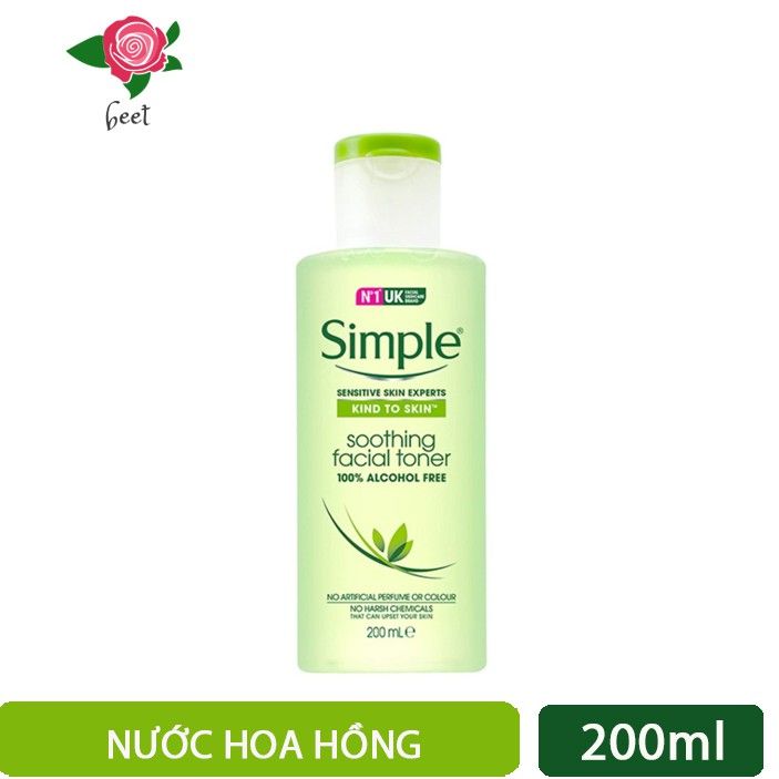 Nước hoa hồng Simple, Toner Simple Kind To Skin Soothing Facial 200ml