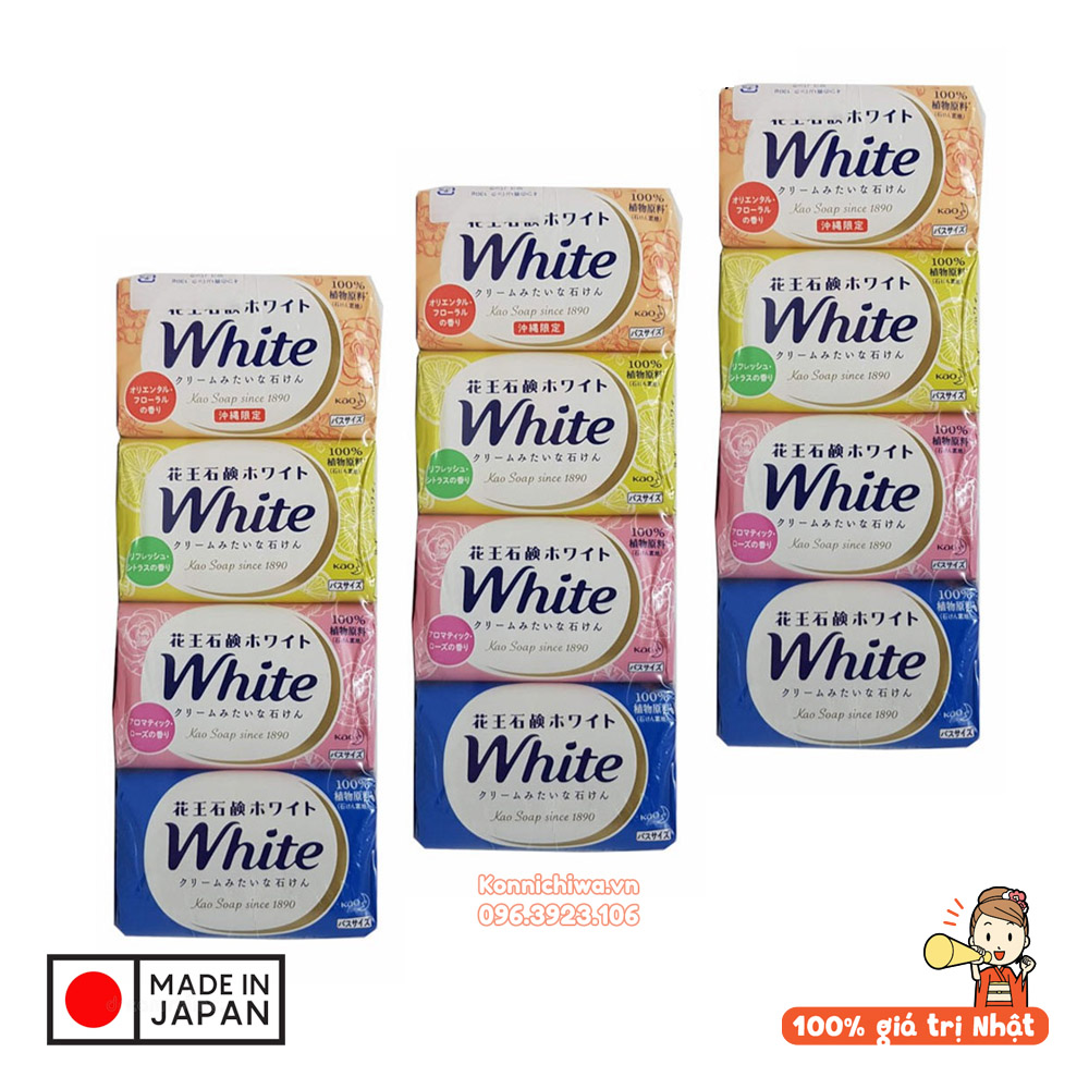 [ Mẫu MỚI - Đủ MÀU ] Xà bông tắm trắng KAO White 130g - Xà phòng tắm dưỡng da, giữ ẩm, cho da mềm mịn hàng nội địa Nhật Bản