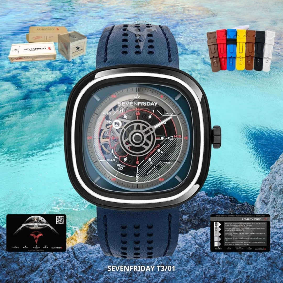 Đồng Hồ Nam [Sevenfriday - T3/01] - Automatic - Hộp Gỗ, Sách, Thẻ Bảo Hành 2 năm , Khăn, Dây Cao Su Cao Cấp Tặng Kèm