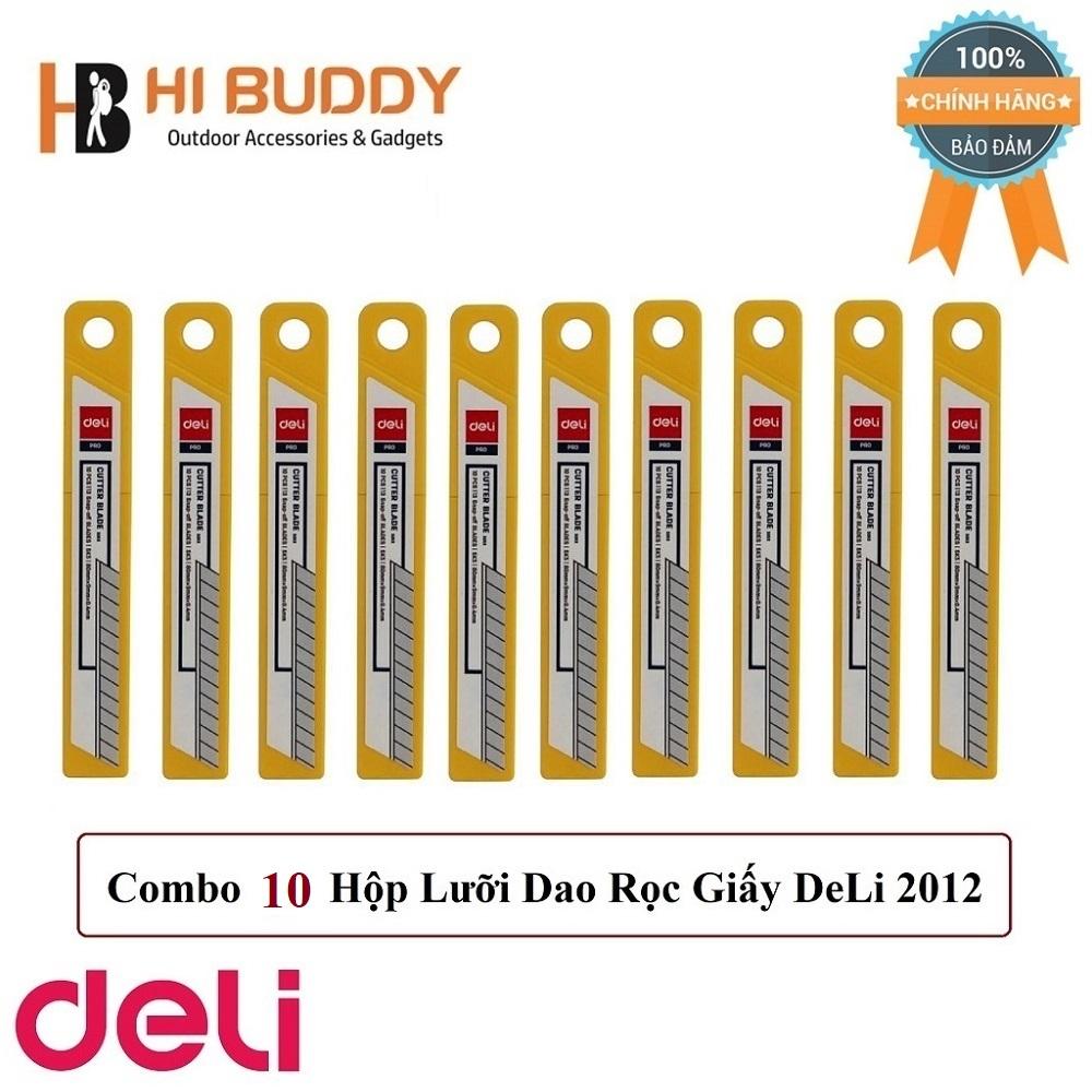 Combo 10 hộp lưỡi dao rọc giấy deli 2012 80mmx9mmx0.4mm 100 lưỡi dao